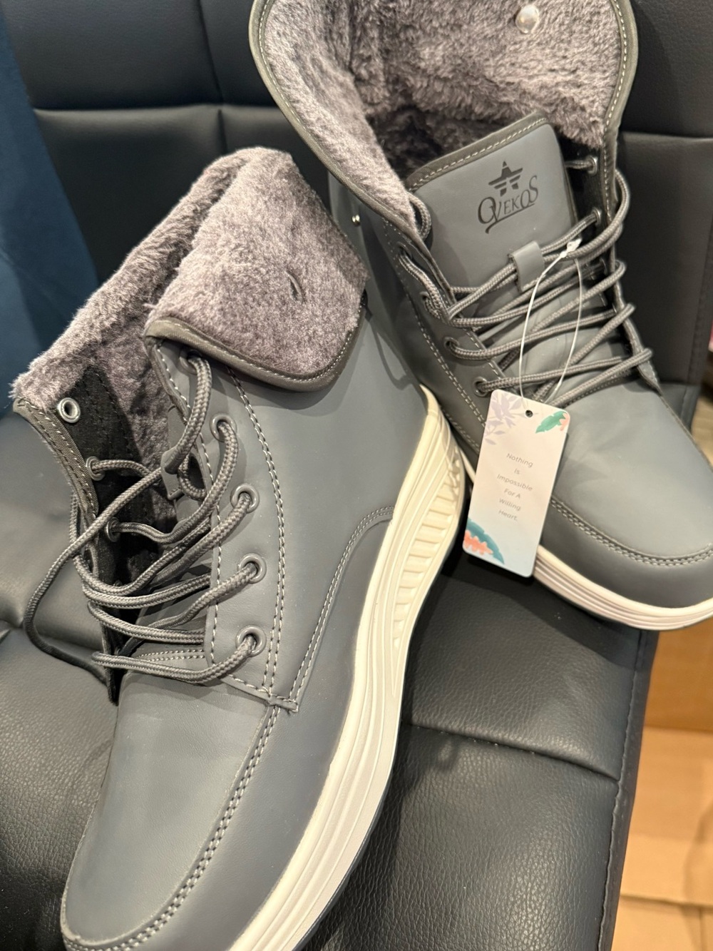 Qickos Gray Lace-Up Faux Fur Winter Boots